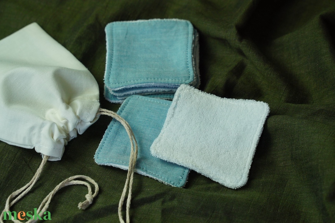 5 db arctisztító párna mosózsákkal, kék színben, hulladékmentes, zero waste - szépségápolás - arcápolás - arctisztító korong - Meska.hu