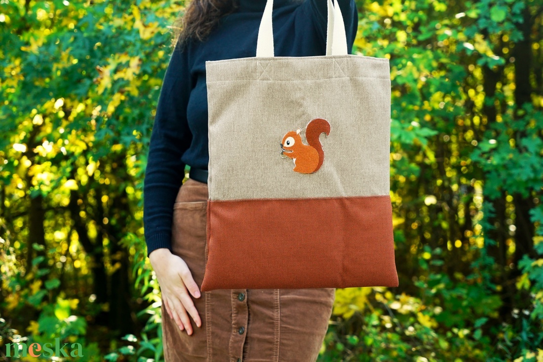 Mókusos vászontáska, bevásárló táska, szatyor - táska & tok - bevásárlás & shopper táska - shopper, textiltáska, szatyor - Meska.hu