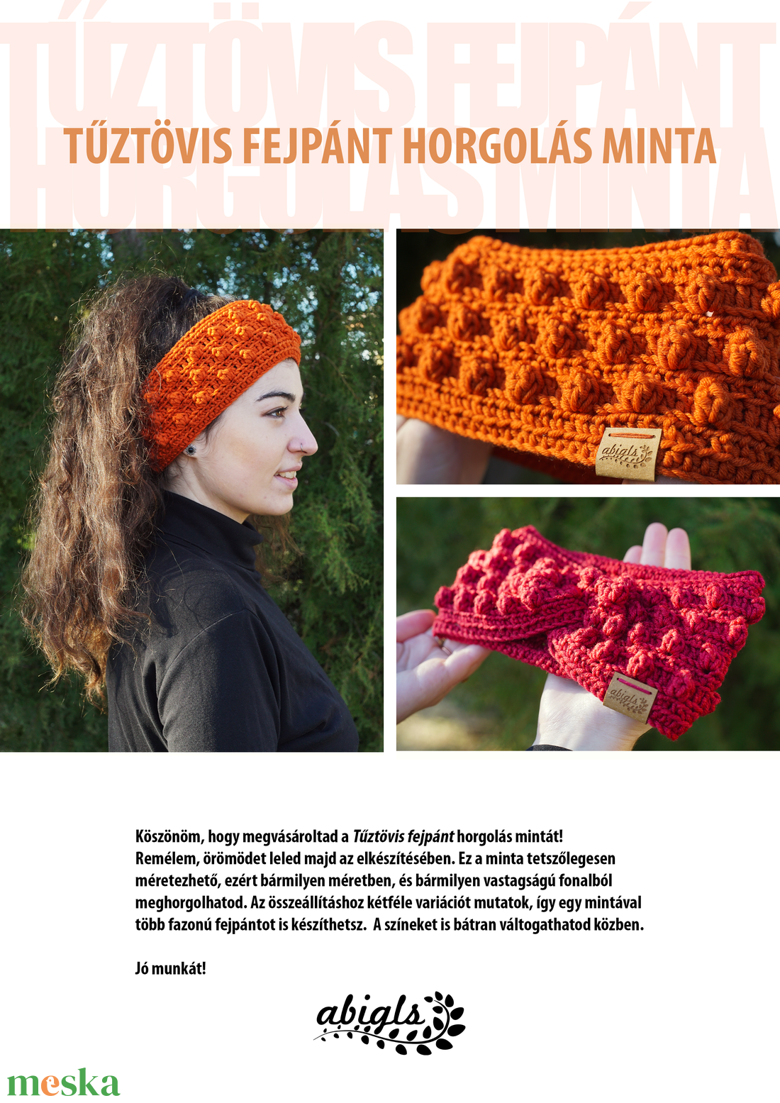 PDF HORGOLÁS MINTA - Tűztövis fejpánt - diy (csináld magad) - szabásminta, útmutató - Meska.hu