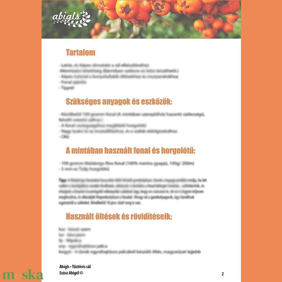 PDF HORGOLÁS MINTA - Tűztövis sál - diy (csináld magad) - szabásminta, útmutató - Meska.hu