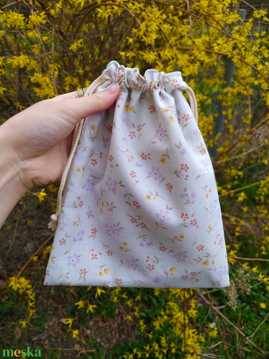 Virágos bélelt szütyő, zsák - táska & tok - bevásárlás & shopper táska - zöldség/gyümölcs zsák - Meska.hu