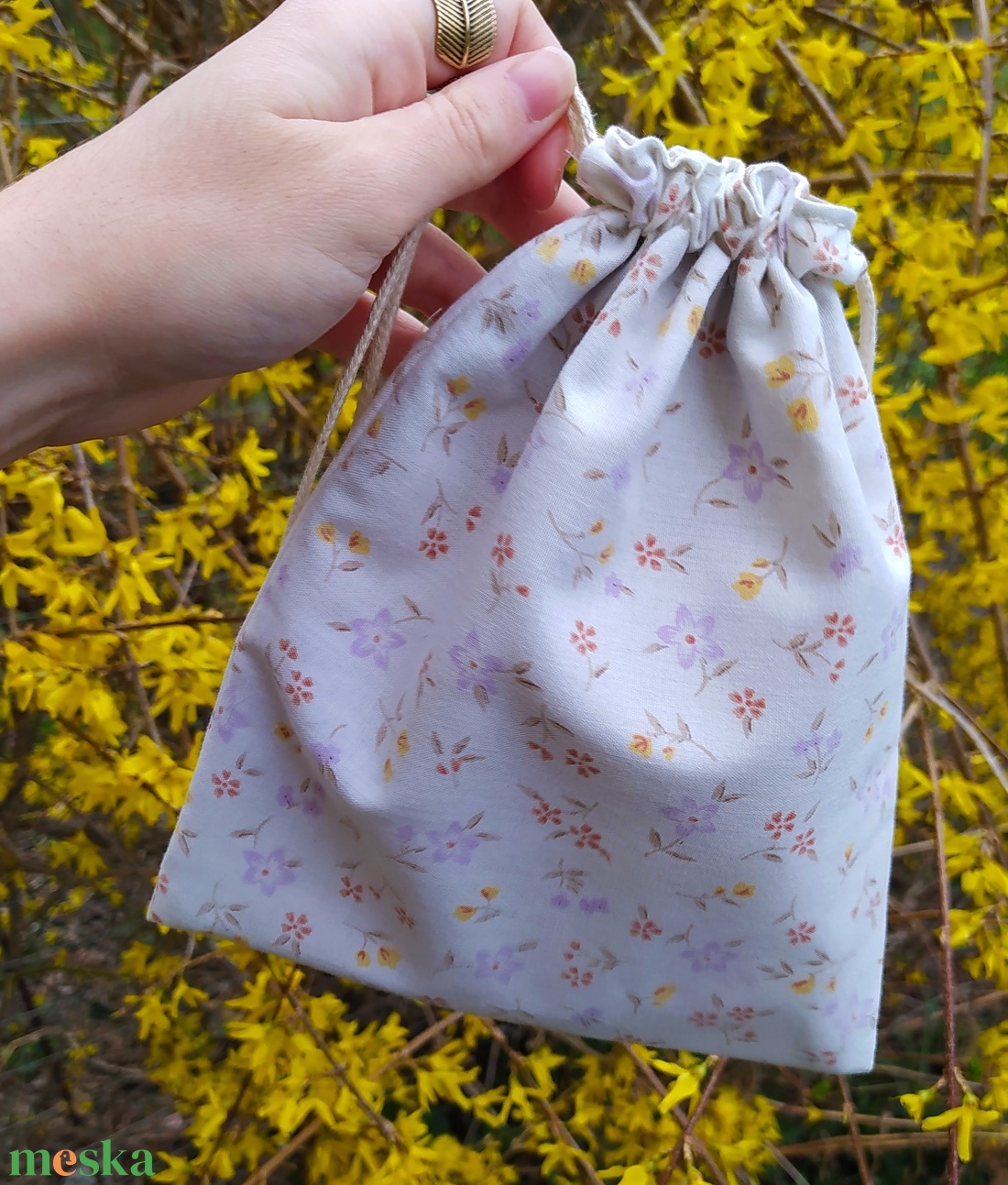 Virágos bélelt szütyő, zsák - táska & tok - bevásárlás & shopper táska - zöldség/gyümölcs zsák - Meska.hu