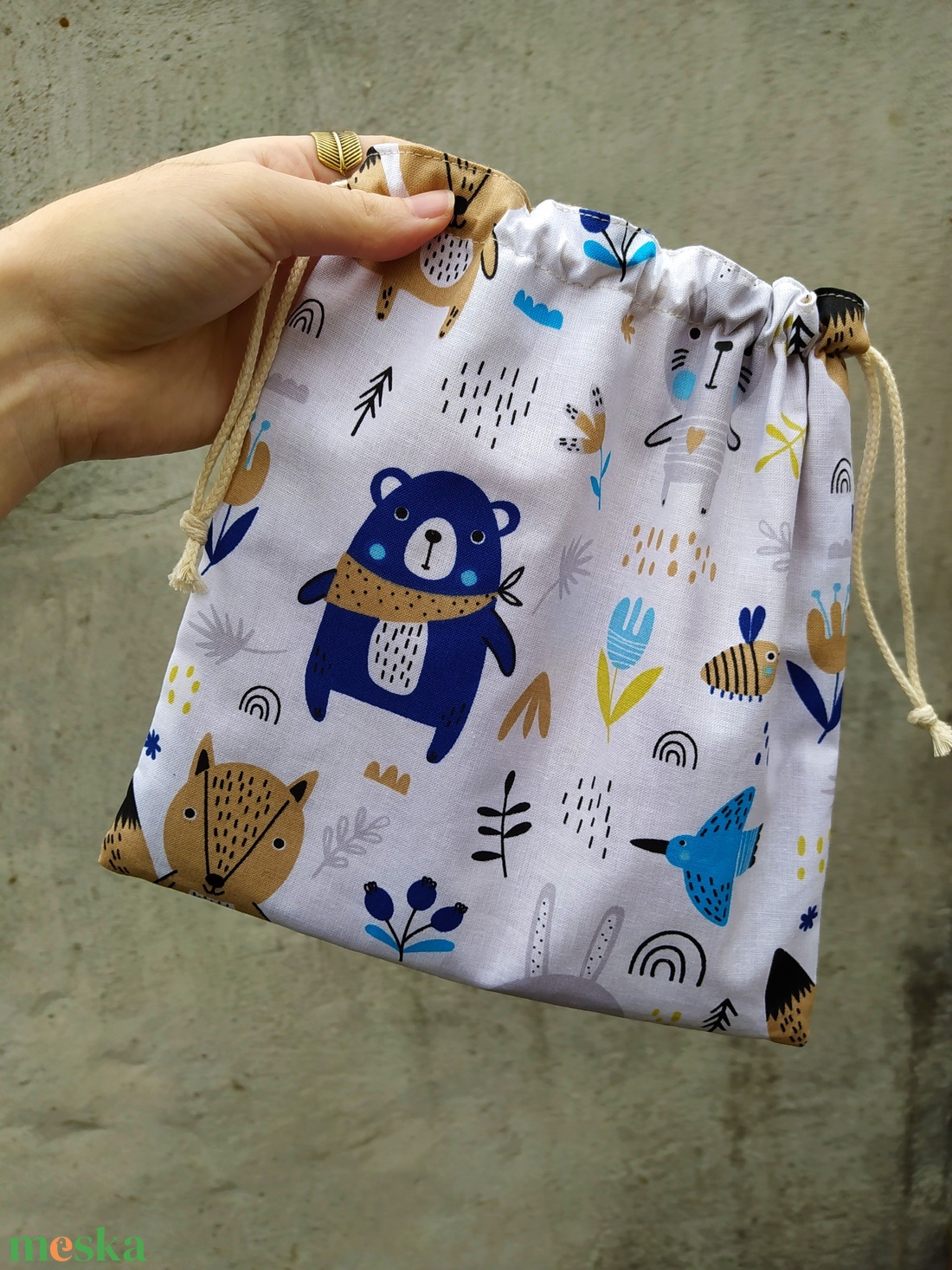 Erdei állatos bélelt szütyő, zsák - táska & tok - bevásárlás & shopper táska - zöldség/gyümölcs zsák - Meska.hu