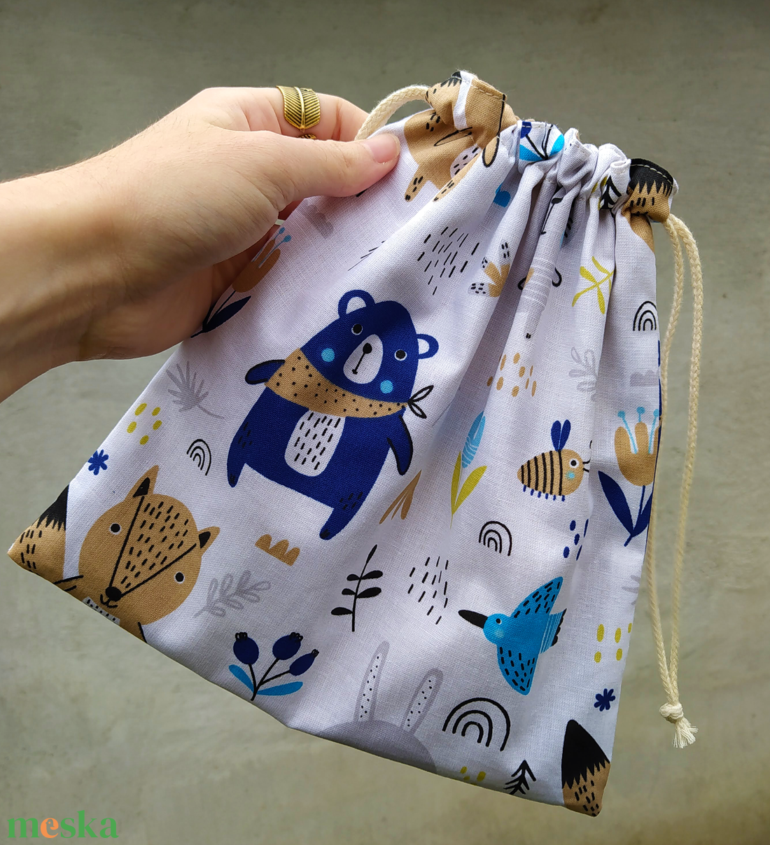 Erdei állatos bélelt szütyő, zsák - táska & tok - bevásárlás & shopper táska - zöldség/gyümölcs zsák - Meska.hu