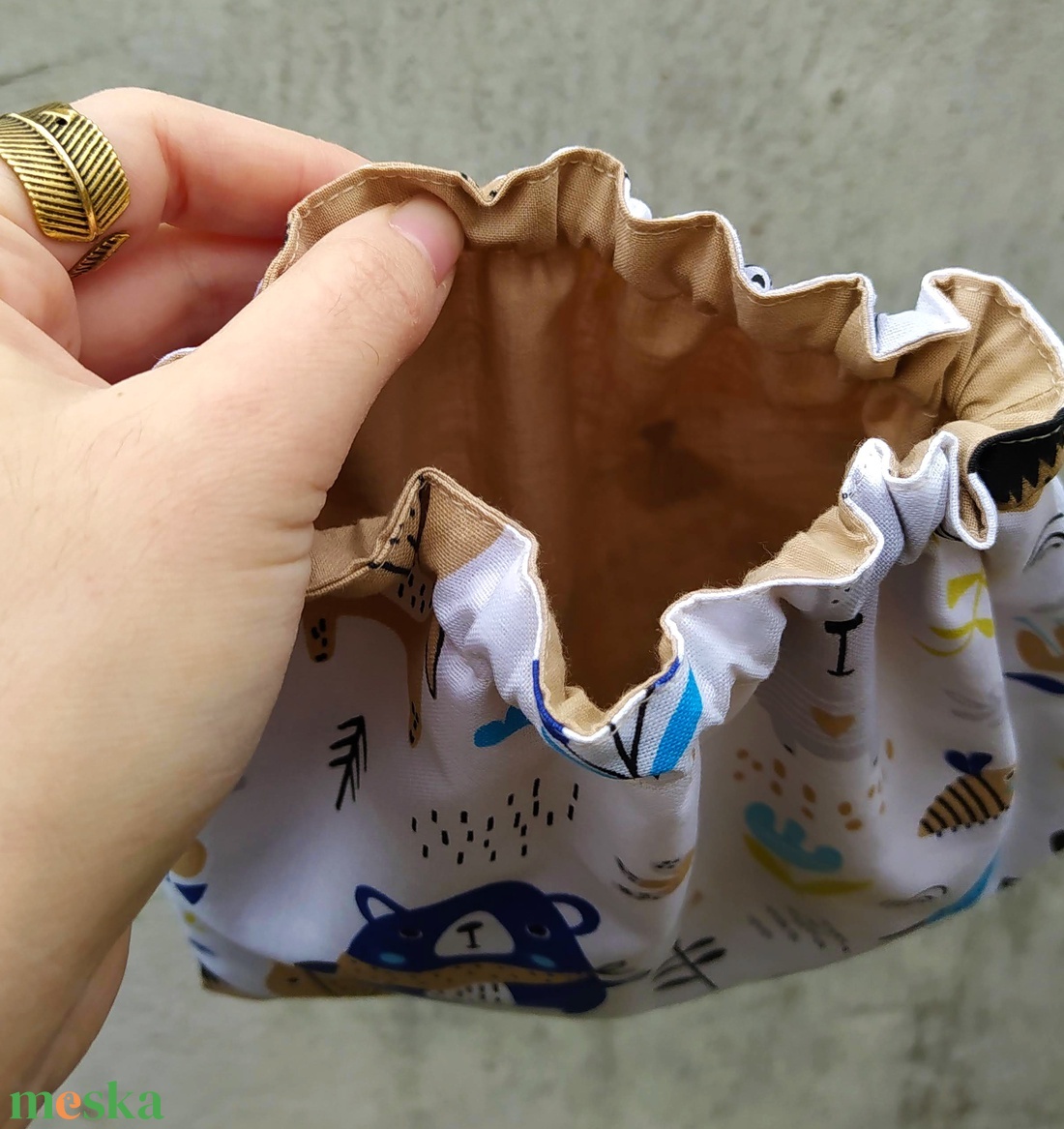 Erdei állatos bélelt szütyő, zsák - táska & tok - bevásárlás & shopper táska - zöldség/gyümölcs zsák - Meska.hu