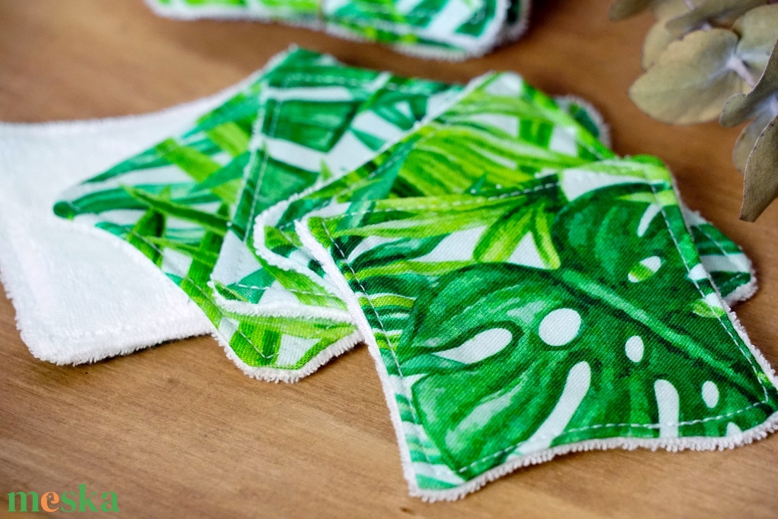 Trópusi levelek arctisztító párna szett / 5 db / mosható arctisztító korong / hulladékmentes textil sminklemosó korong - szépségápolás - arcápolás - arctisztító korong - Meska.hu