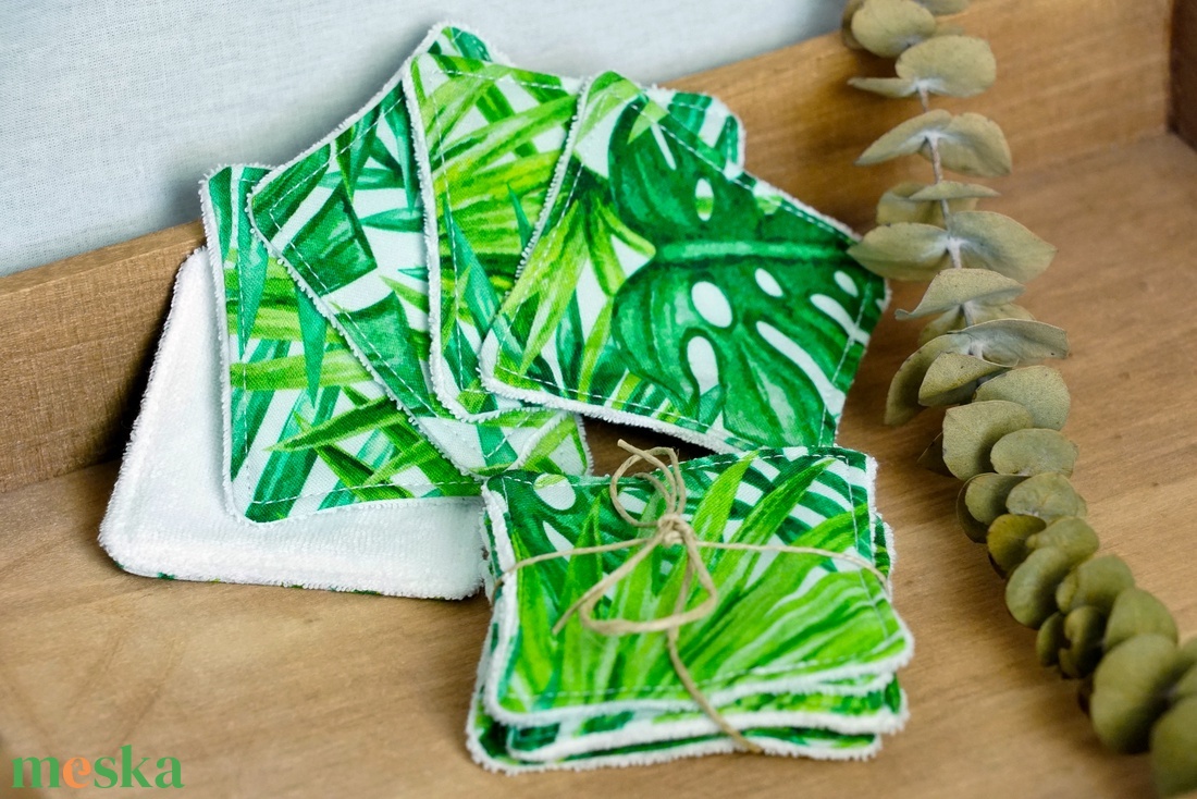 Trópusi levelek arctisztító párna szett / 5 db / mosható arctisztító korong / hulladékmentes textil sminklemosó korong - szépségápolás - arcápolás - arctisztító korong - Meska.hu