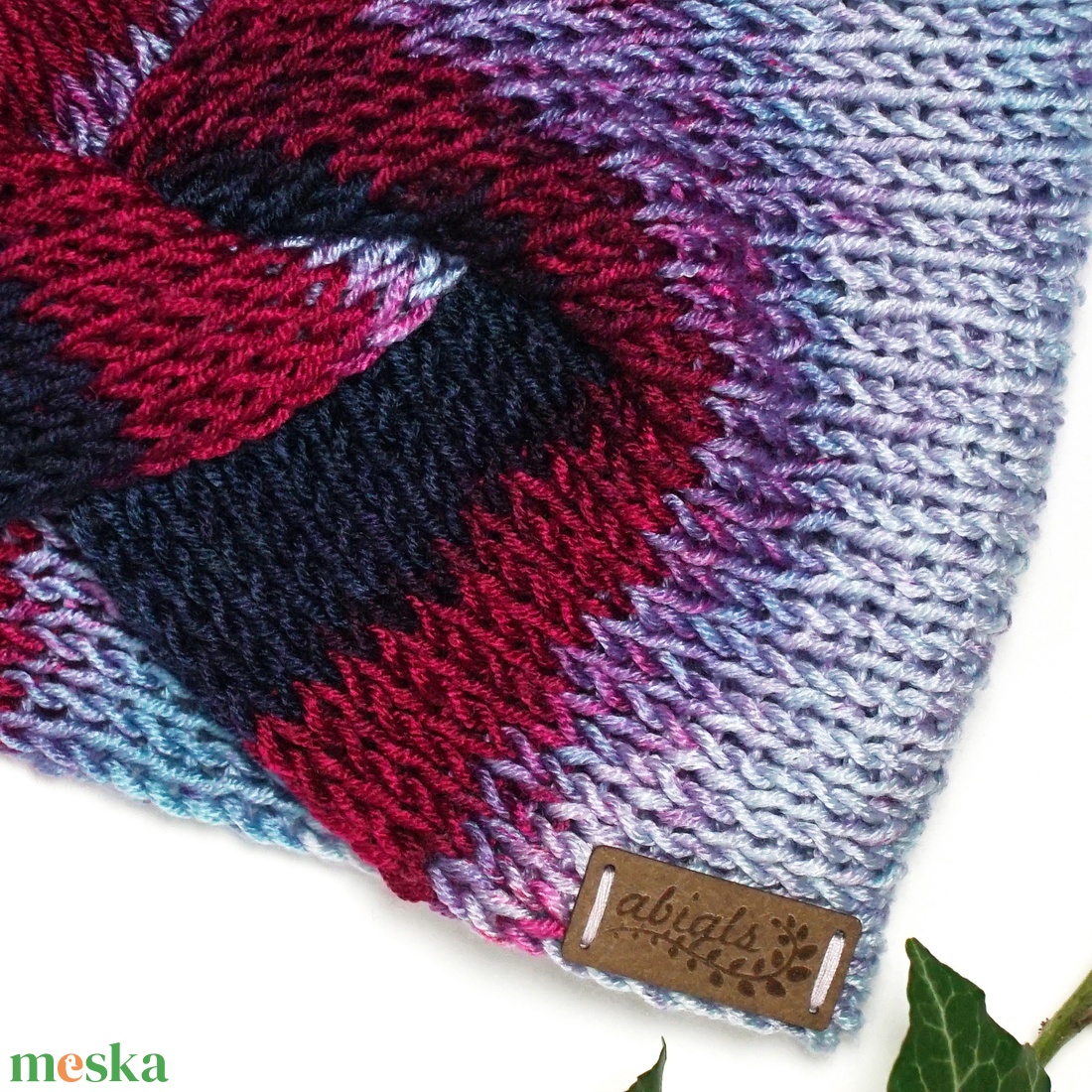 Kék-bordó kötött fülpánt / csavart fülmelegítő / fülvédő - ruha & divat - sál, sapka, kendő - fejpánt - Meska.hu