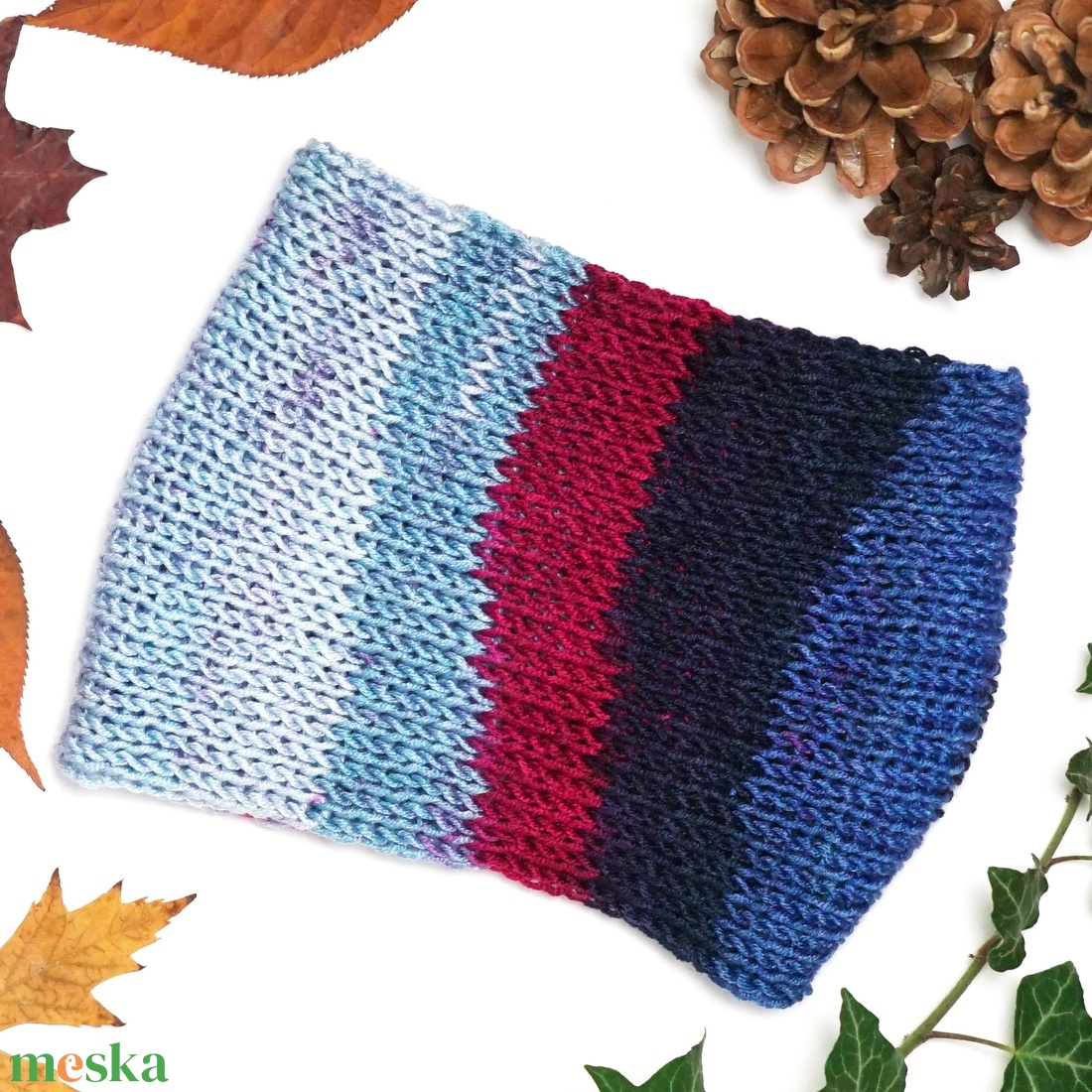 Kék-bordó kötött fülpánt / csavart fülmelegítő / fülvédő - ruha & divat - sál, sapka, kendő - fejpánt - Meska.hu