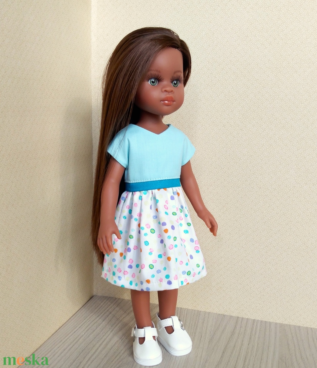 Pöttyös szoknyás ruha Paola Reina babáknak - játék & sport - baba & babaház - játékbaba, babakellék - Meska.hu