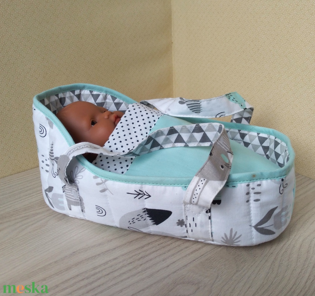 Menta-szürke mózeskosár 20-25 cm-s babáknak - játék & sport - baba & babaház - játékbaba, babakellék - Meska.hu