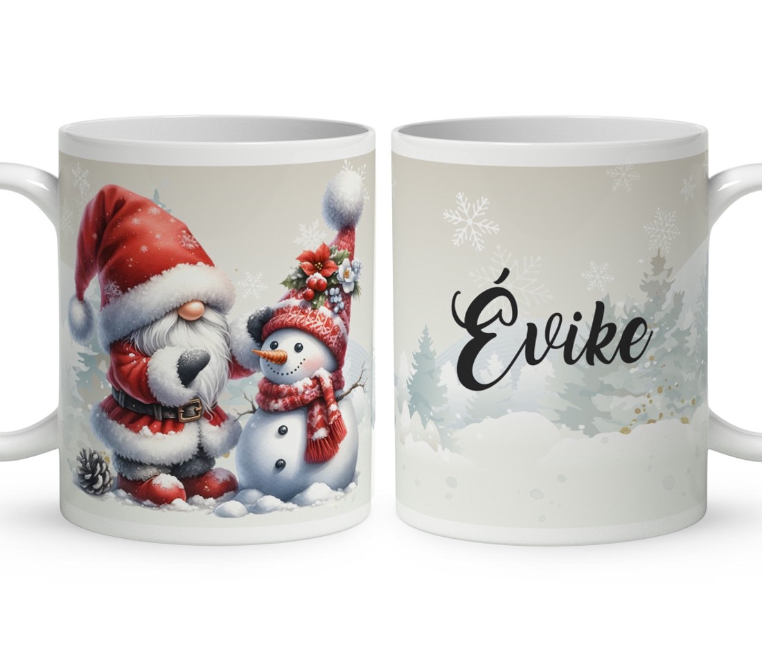 Névvel kérhető - Karácsonyi manó és a hóember mintás bögre - otthon & életmód - konyhafelszerelés, tálalás - tálalás - bögre & csésze - Meska.hu