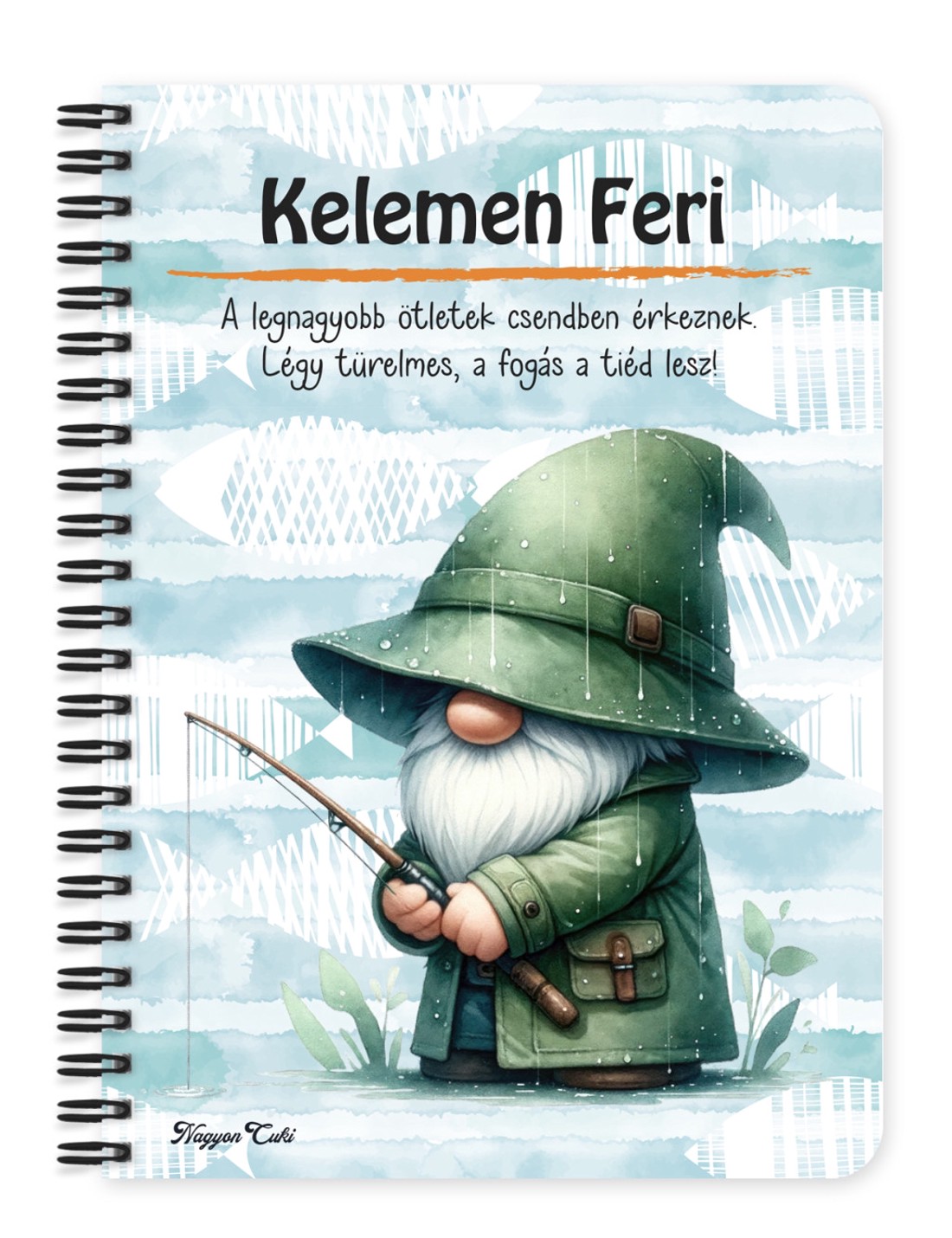 Személyre szabható - Horgász manó esőben mintás A5-ös füzet - otthon & életmód - papír, írószer - jegyzetfüzet & napló - Meska.hu