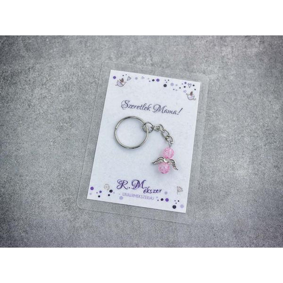 Szeretlek Mama rózsaszín angyal medálos kulcstartó - táska & tok - kulcstartó & táskadísz - kulcstartó - Meska.hu