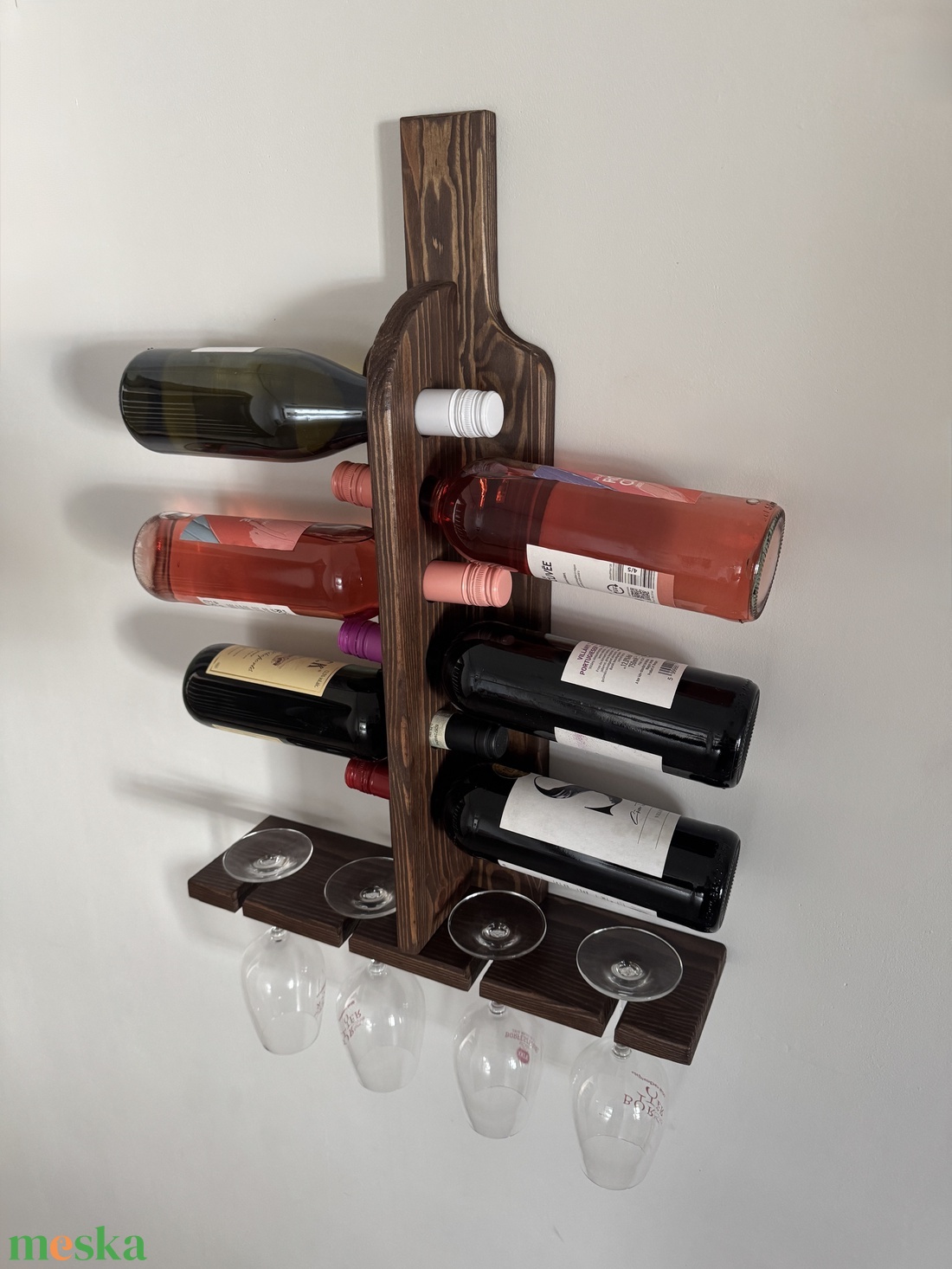 Egyedi 6 palackos fali bortartó és pohártartóval! - otthon & életmód - konyhafelszerelés, tálalás - tálalás - bortartó - Meska.hu