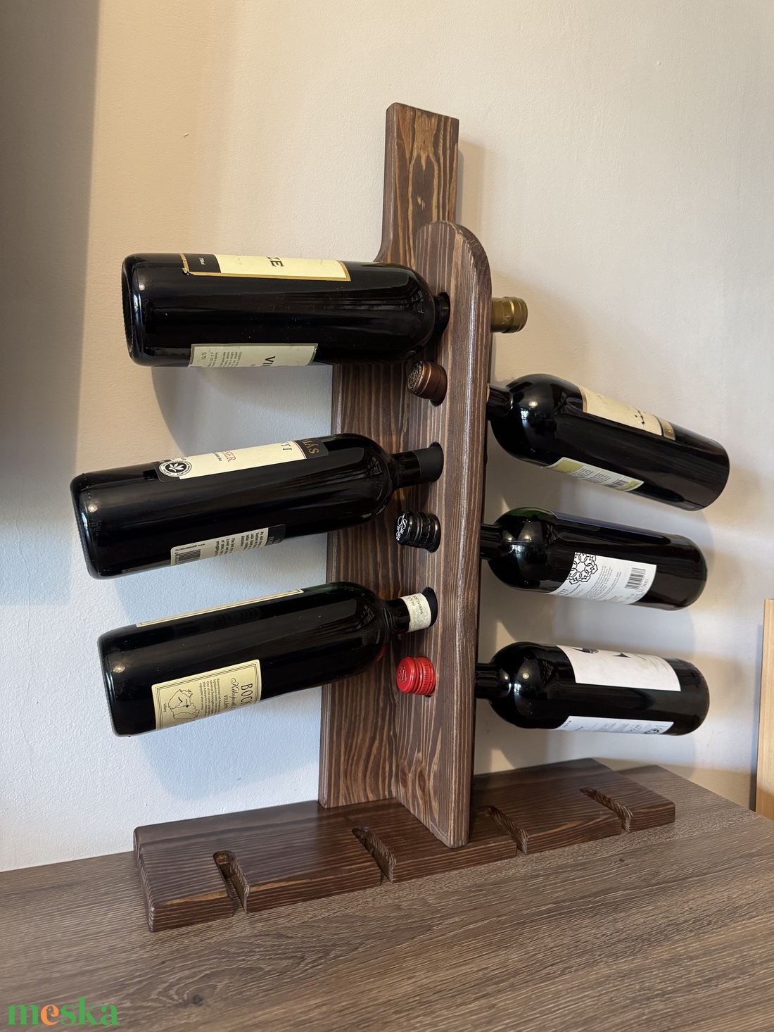 Egyedi 6 palackos fali bortartó és pohártartóval! - otthon & életmód - konyhafelszerelés, tálalás - tálalás - bortartó - Meska.hu