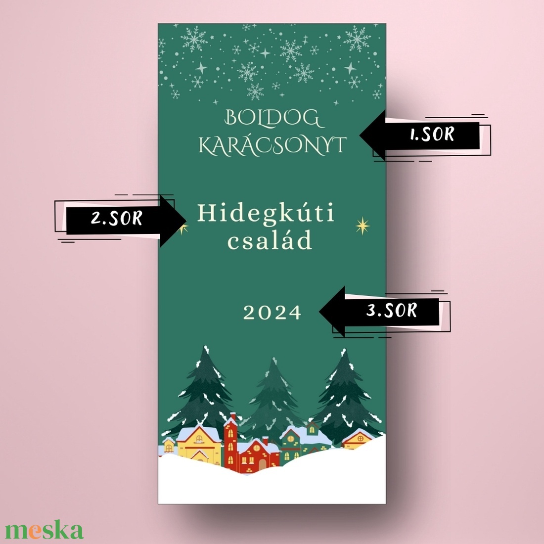 Karácsonyi üveg címke rajzolt várossal -  - Meska.hu