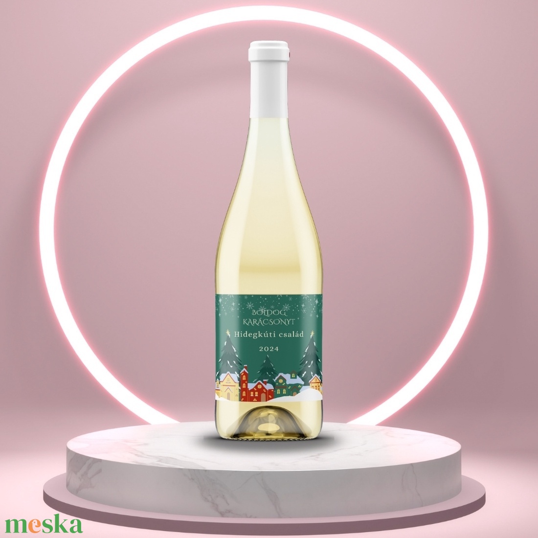 Karácsonyi üveg címke rajzolt várossal -  - Meska.hu