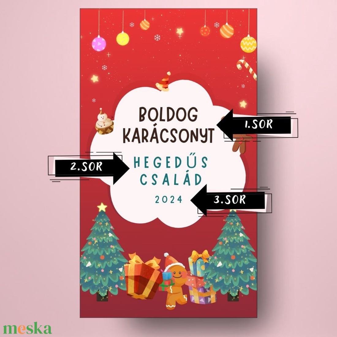 Karácsonyi üveg címke ajándékokkal és mézeskaláccsal - élelmiszer - öntapadós címke - Meska.hu