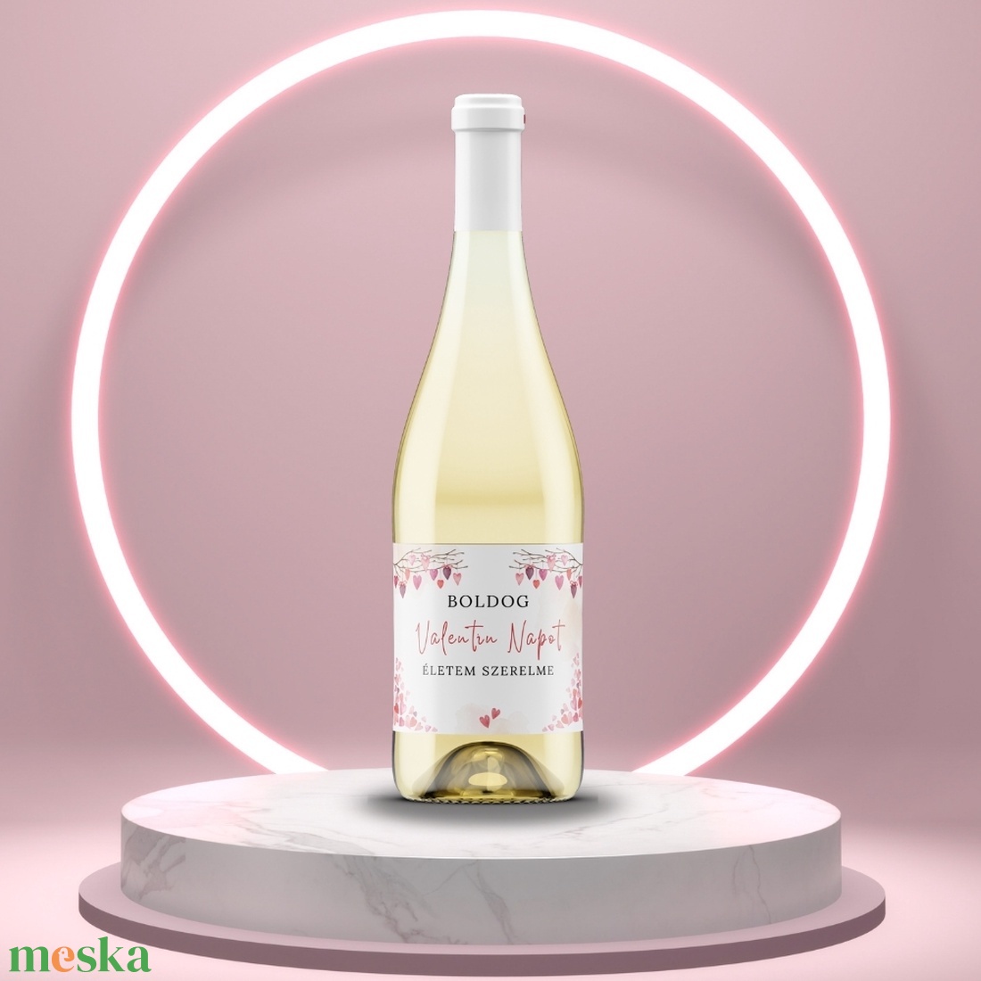 Valentin napi üveg címke - festett szívekkel a faágakon - élelmiszer - alkoholos italok - Meska.hu