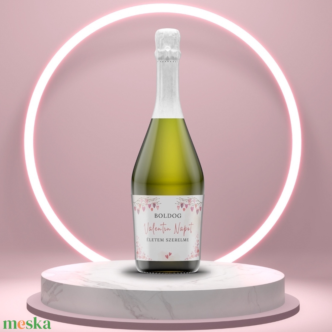 Valentin napi üveg címke - festett szívekkel a faágakon - élelmiszer - alkoholos italok - Meska.hu