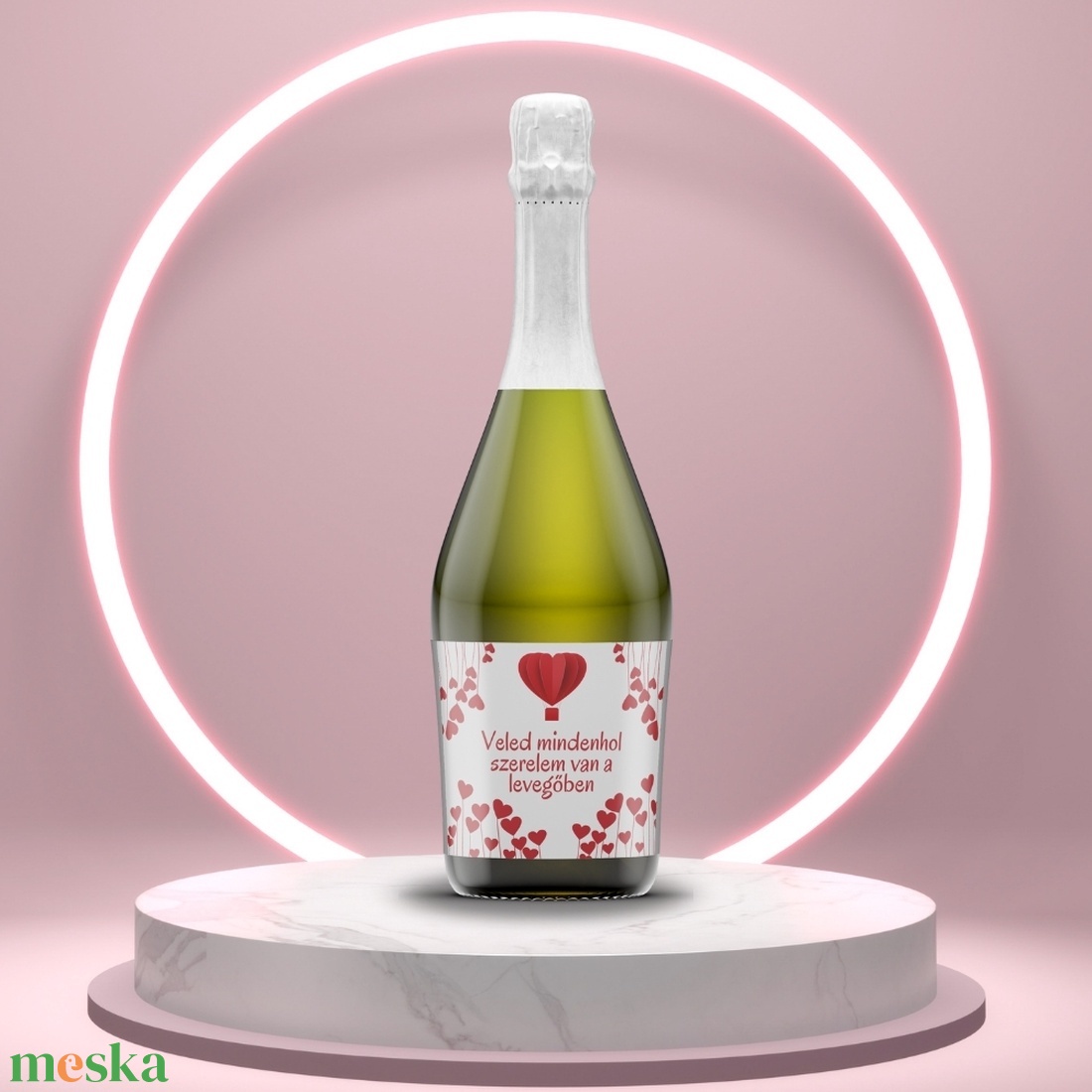 Valentin napi üveg címke - piros hőlégballonnal és szívekkel - élelmiszer - alkoholos italok - Meska.hu
