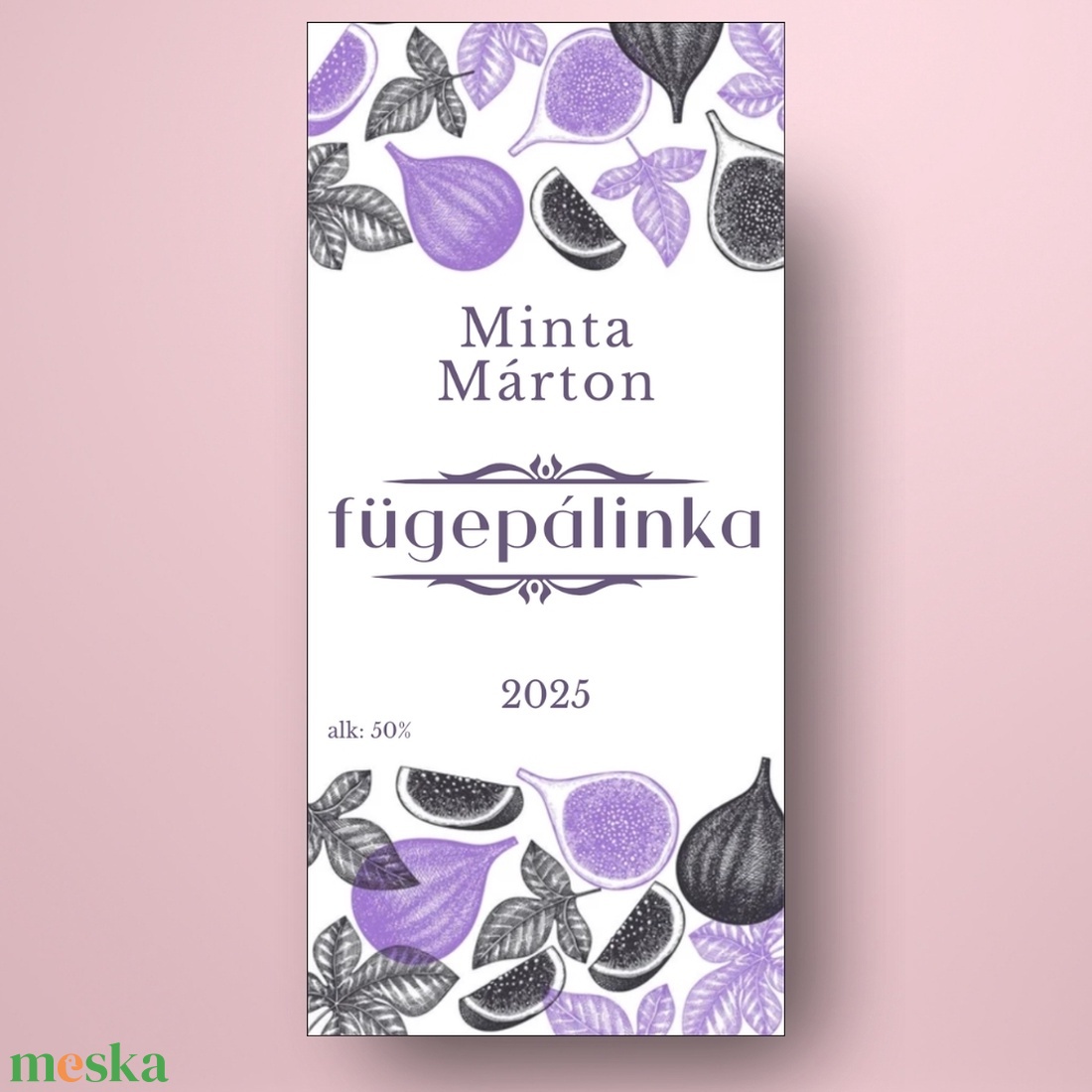 Füge pálinka - öntapadós üveg címke - lila és fekete rajzokkal - élelmiszer - alkoholos italok - Meska.hu