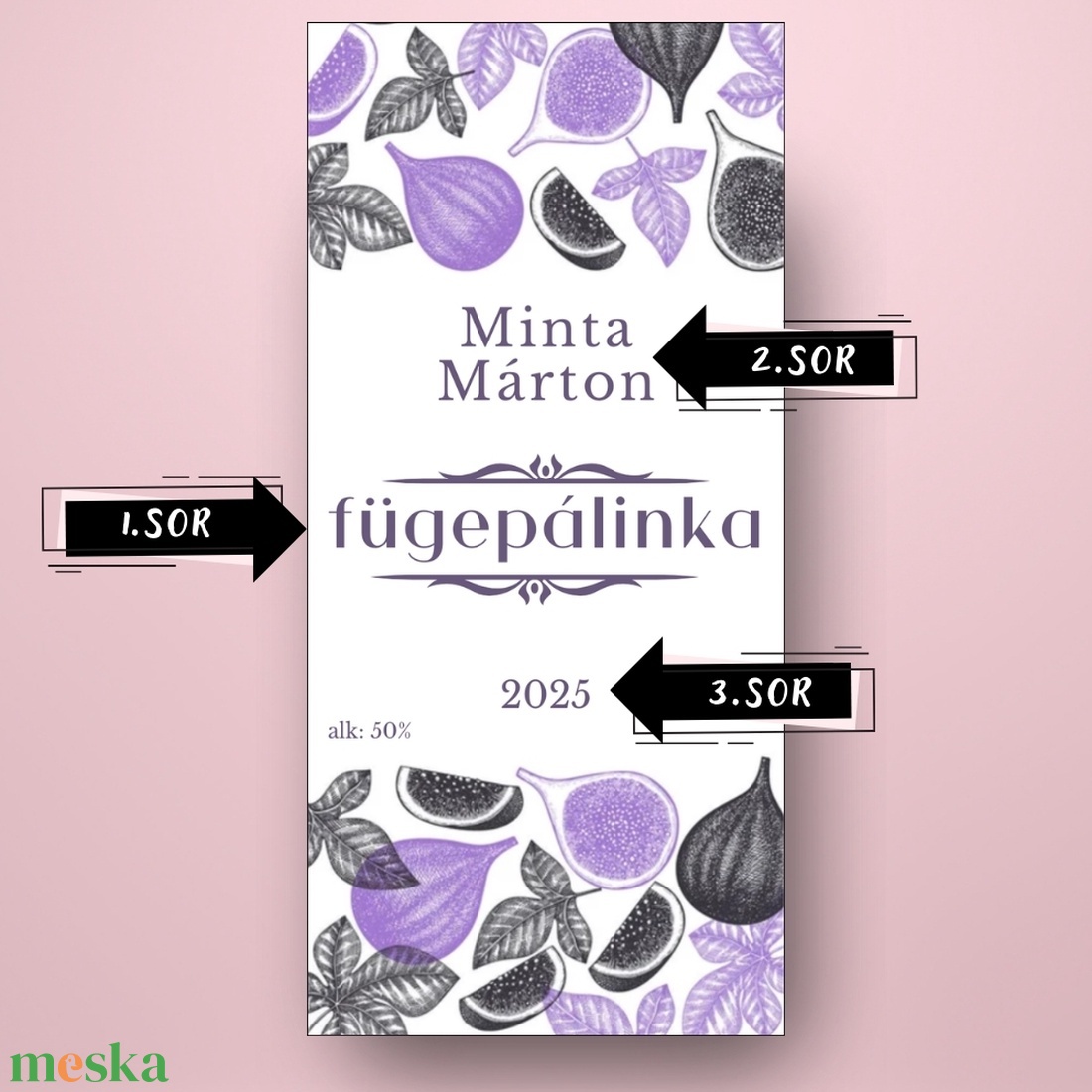 Füge pálinka - öntapadós üveg címke - lila és fekete rajzokkal - élelmiszer - alkoholos italok - Meska.hu