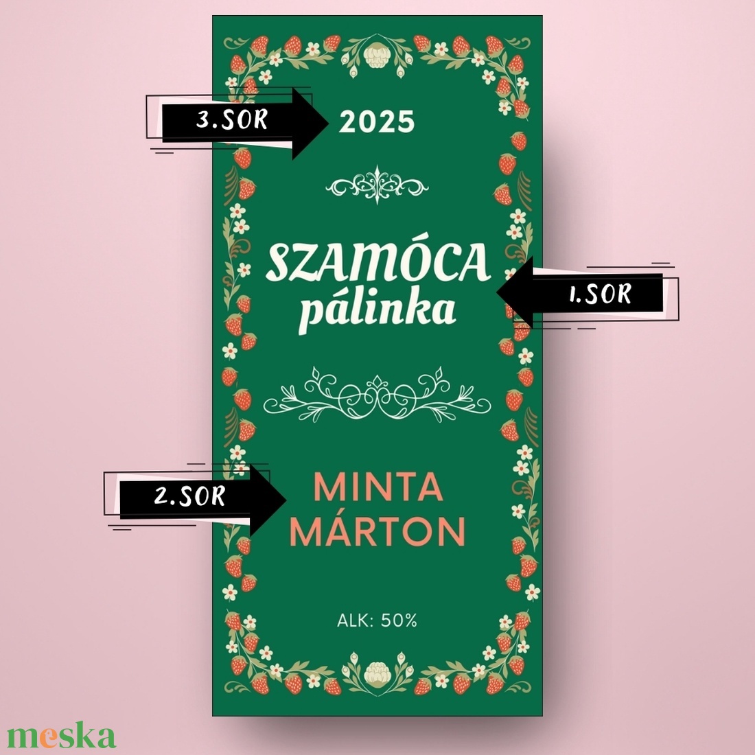 Szamóca pálinka - öntapadós üveg címke - zöld alapon szamócakerettel - élelmiszer - alkoholos italok - Meska.hu Szamóca pálinka - öntapadós üveg címke - zöld alapon szamócakerettel - élelmiszer - alkoholos italok - Meska.hu