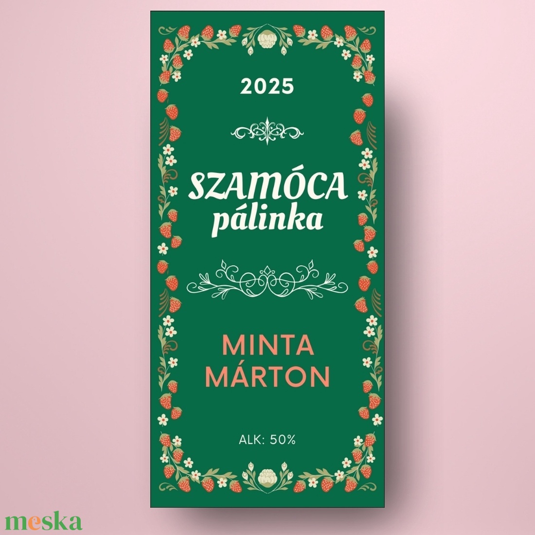 Szamóca pálinka - öntapadós üveg címke - zöld alapon szamócakerettel - élelmiszer - alkoholos italok - Meska.hu Szamóca pálinka - öntapadós üveg címke - zöld alapon szamócakerettel - élelmiszer - alkoholos italok - Meska.hu