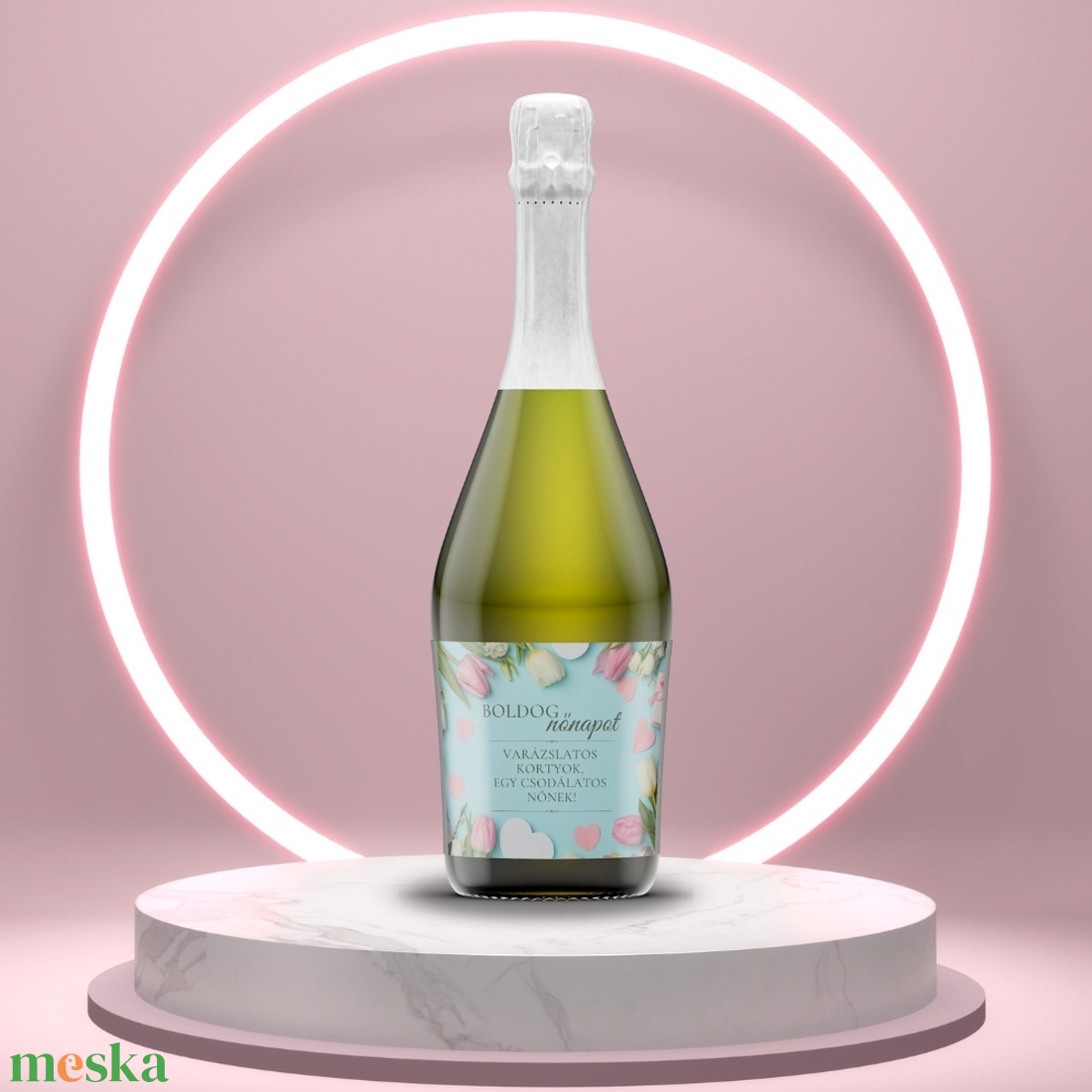 Nő napi üveg címke - tulipánokkal és szívekkel  - élelmiszer - alkoholos italok - Meska.hu