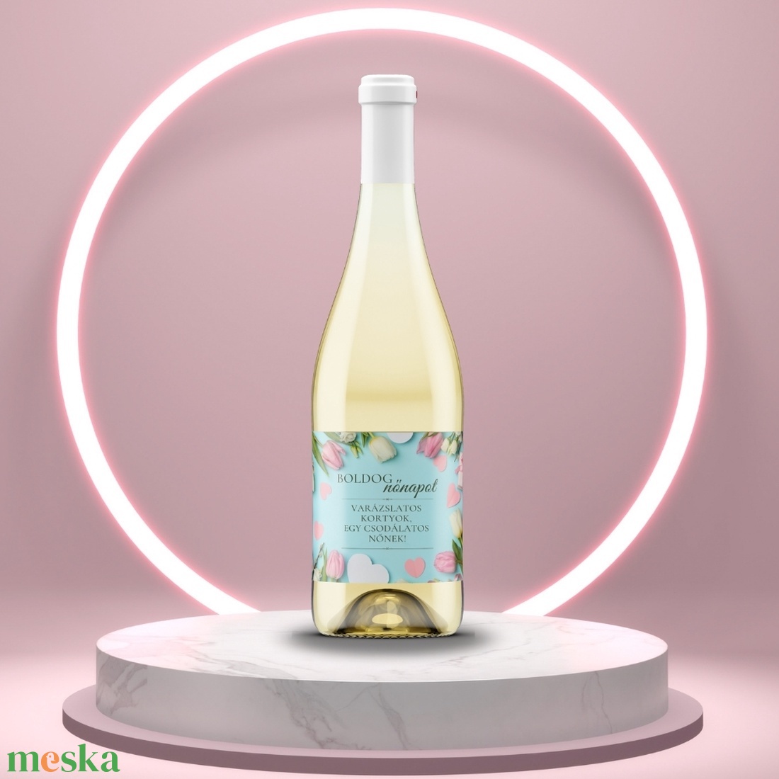 Nő napi üveg címke - tulipánokkal és szívekkel  - élelmiszer - alkoholos italok - Meska.hu