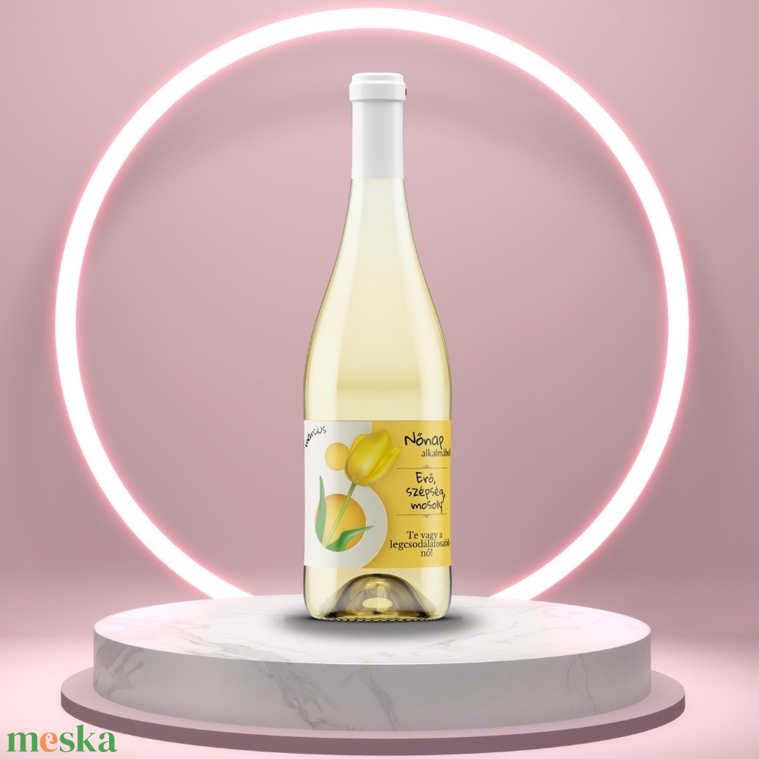 Nő napi üveg címke - sárga tulipánnal - élelmiszer - alkoholos italok - Meska.hu