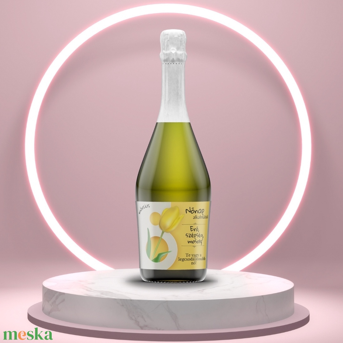 Nő napi üveg címke - sárga tulipánnal - élelmiszer - alkoholos italok - Meska.hu