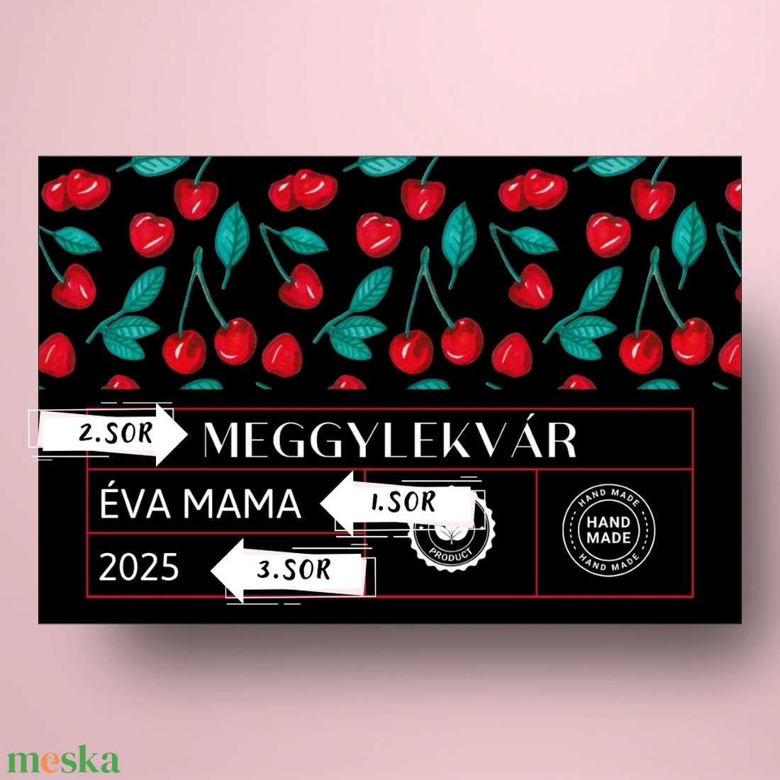 Meggylekvár - öntapadós üveg címke - fekete alapon meggyekkel és információs blokkal - élelmiszer - lekvár - Meska.hu Meggylekvár - öntapadós üveg címke - fekete alapon meggyekkel és információs blokkal - élelmiszer - lekvár - Meska.hu