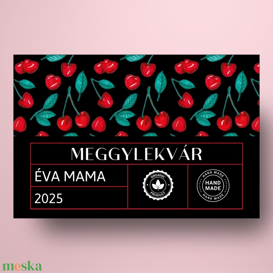 Meggylekvár - öntapadós üveg címke - fekete alapon meggyekkel és információs blokkal - élelmiszer - lekvár - Meska.hu Meggylekvár - öntapadós üveg címke - fekete alapon meggyekkel és információs blokkal - élelmiszer - lekvár - Meska.hu