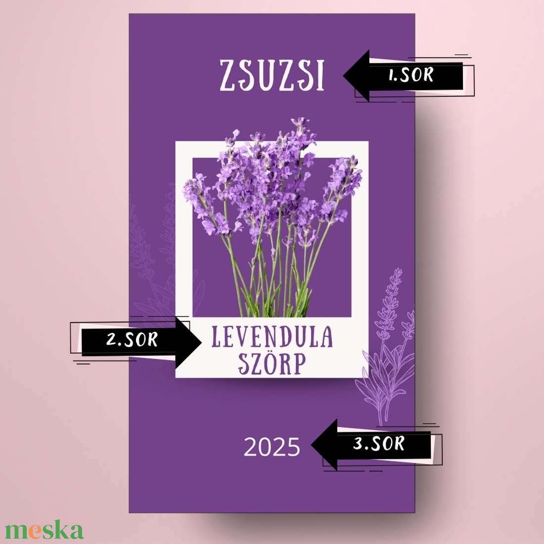 Levendulaszörp - öntapadós üveg címke - fehér keretben levendulával - élelmiszer - szörp - Meska.hu Levendulaszörp - öntapadós üveg címke - fehér keretben levendulával - élelmiszer - szörp - Meska.hu
