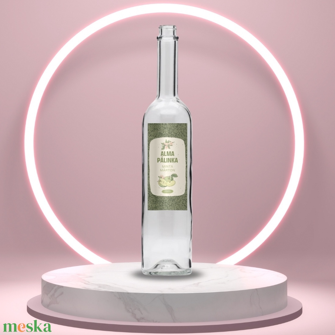 Alma pálinka - öntapadós üveg címke - vékony vonalas alapon zöld almával - élelmiszer - alkoholos italok - Meska.hu
