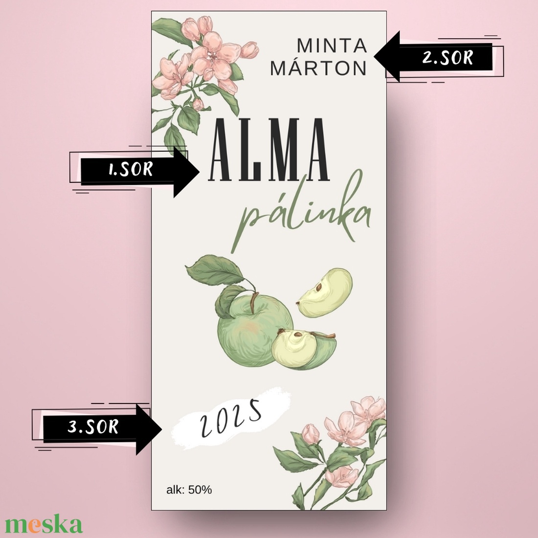 Alma pálinka - öntapadós üveg címke - virágokkal és rajzolt zöld almával - élelmiszer - alkoholos italok - Meska.hu Alma pálinka - öntapadós üveg címke - virágokkal és rajzolt zöld almával - élelmiszer - alkoholos italok - Meska.hu