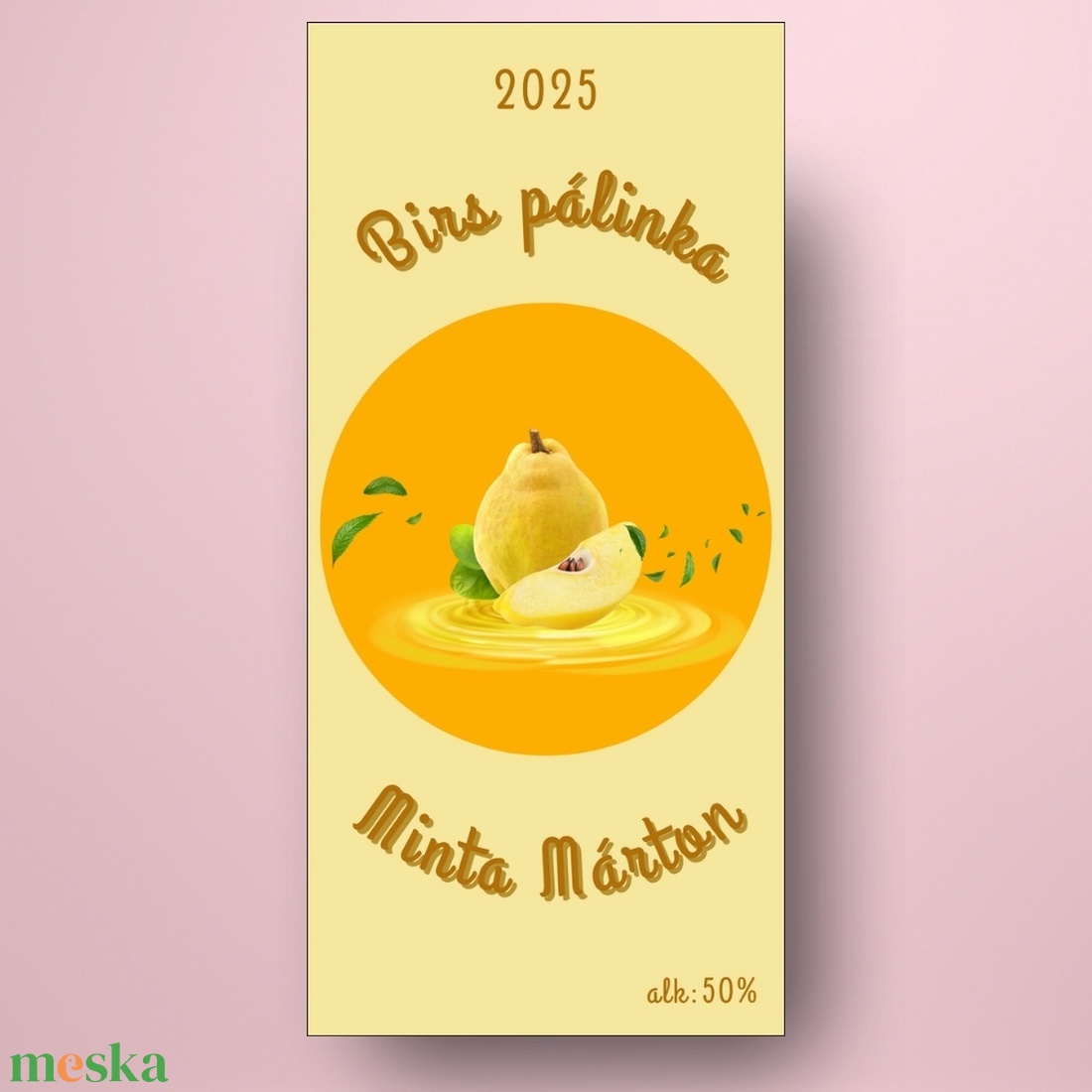 Birs pálinka - öntapadós üveg címke - egész és szelet birs fotóval  - élelmiszer - alkoholos italok - Meska.hu