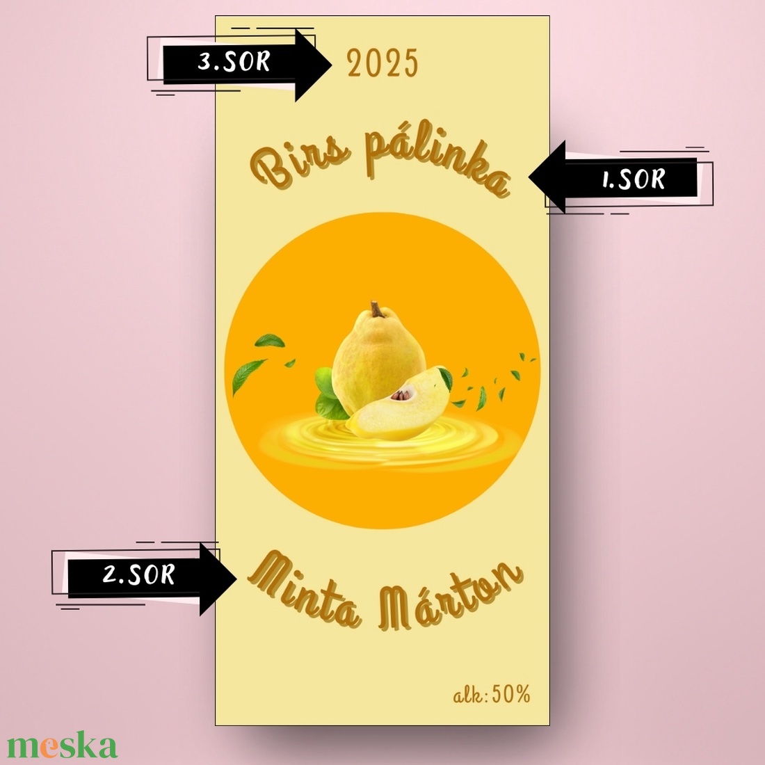Birs pálinka - öntapadós üveg címke - egész és szelet birs fotóval  - élelmiszer - alkoholos italok - Meska.hu