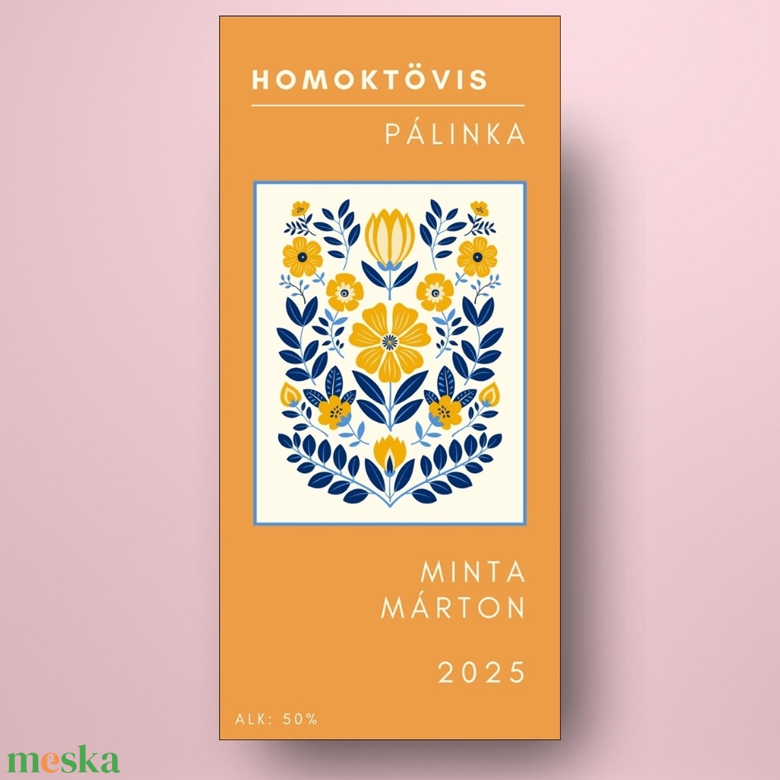Homoktövis pálinka - öntapadós üveg címke - néprajzi elemek modern stílusban - élelmiszer - alkoholos italok - Meska.hu
