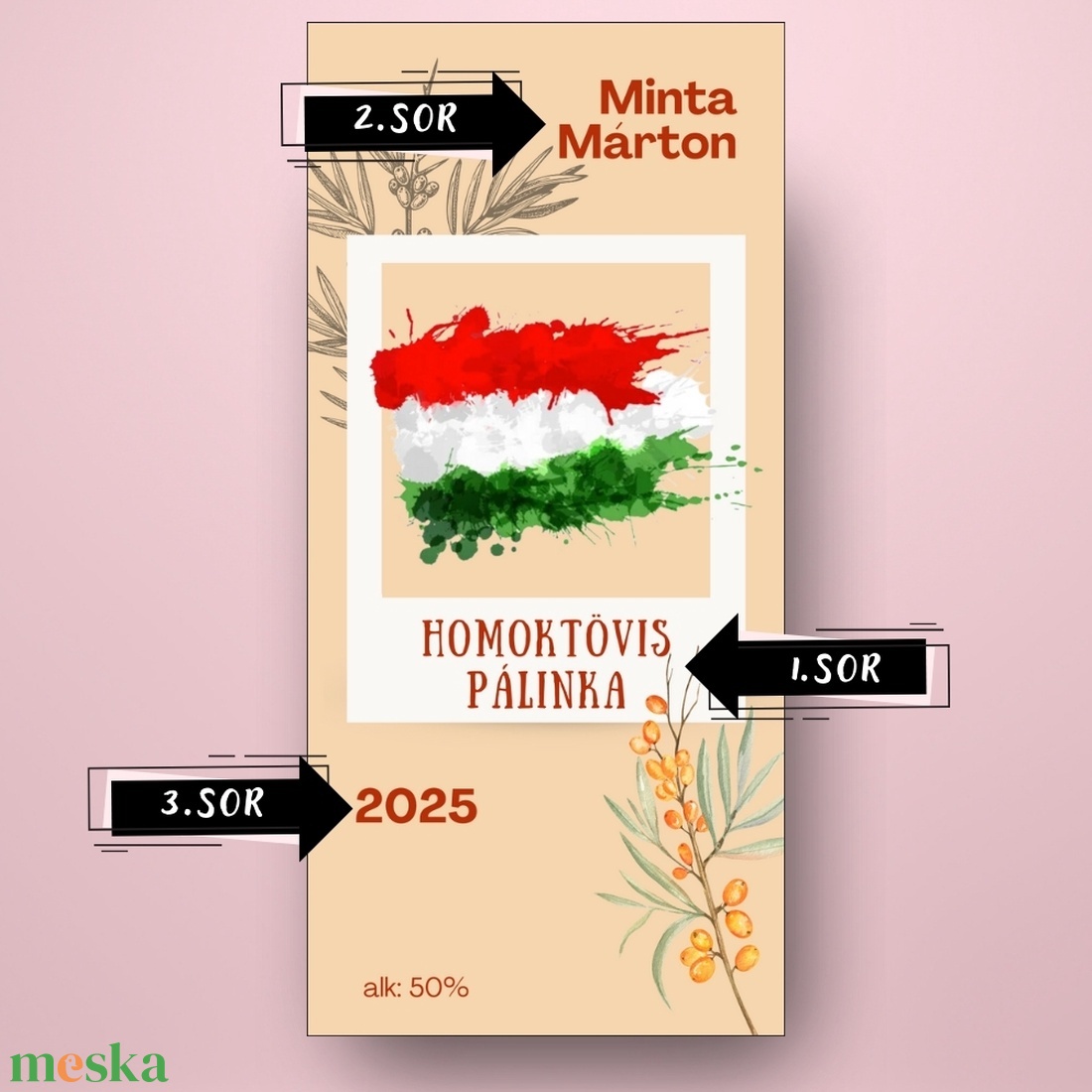 Homoktövis pálinka - öntapadós üveg címke - rajzolt homoktövissel és magyar zászlóval - élelmiszer - alkoholos italok - Meska.hu Homoktövis pálinka - öntapadós üveg címke - rajzolt homoktövissel és magyar zászlóval - élelmiszer - alkoholos italok - Meska.hu