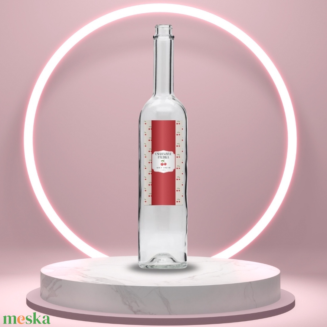Cseresznye pálinka - öntapadós üveg címke - stilizált apró cseresznyékkel - élelmiszer - alkoholos italok - Meska.hu