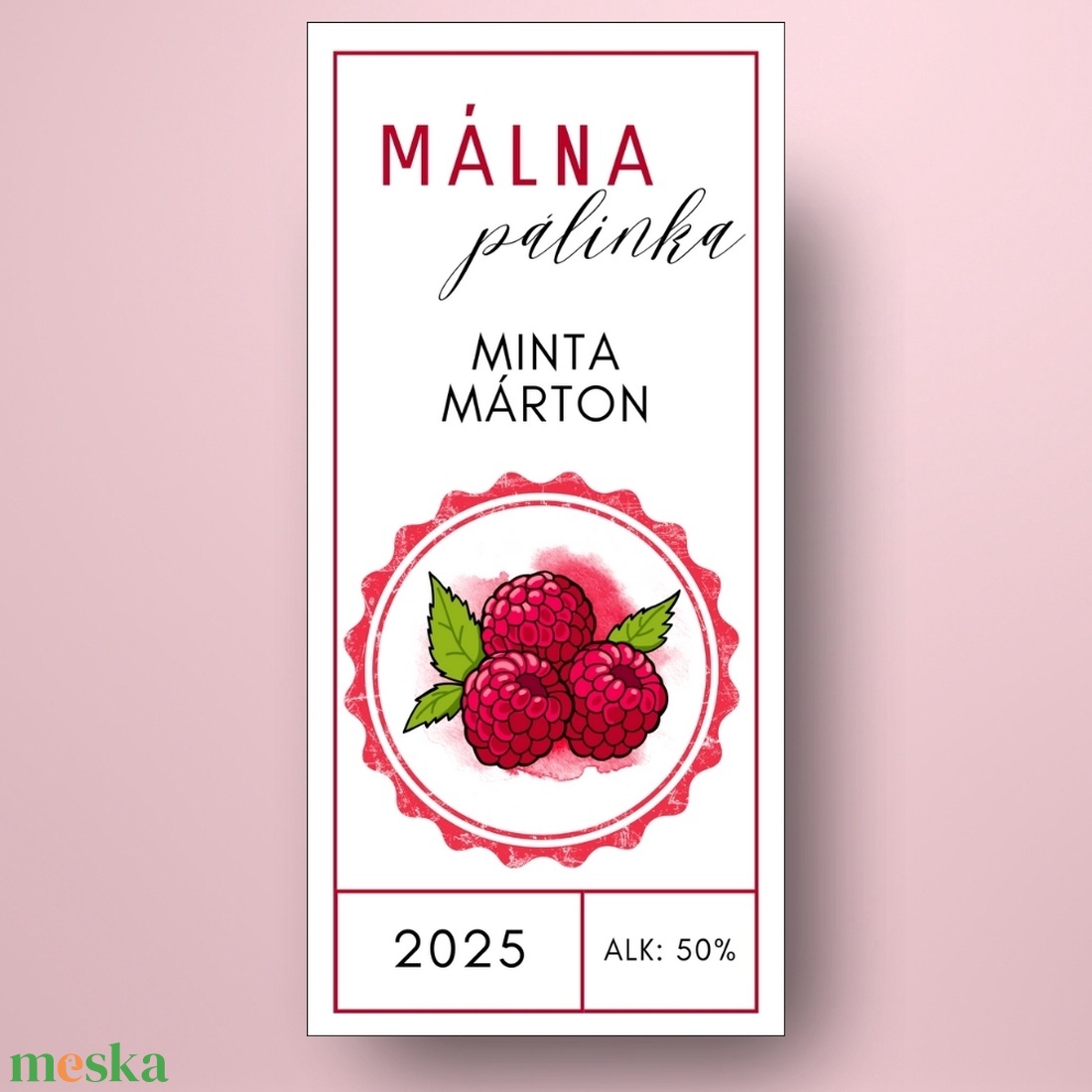 Málna pálinka - öntapadós üveg címke - régiesített kör mintával - élelmiszer - alkoholos italok - Meska.hu