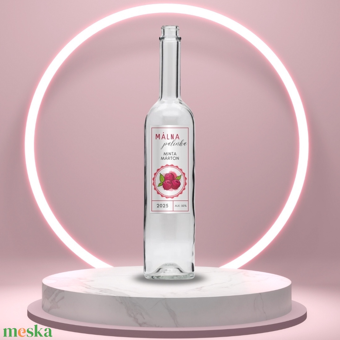 Málna pálinka - öntapadós üveg címke - régiesített kör mintával - élelmiszer - alkoholos italok - Meska.hu