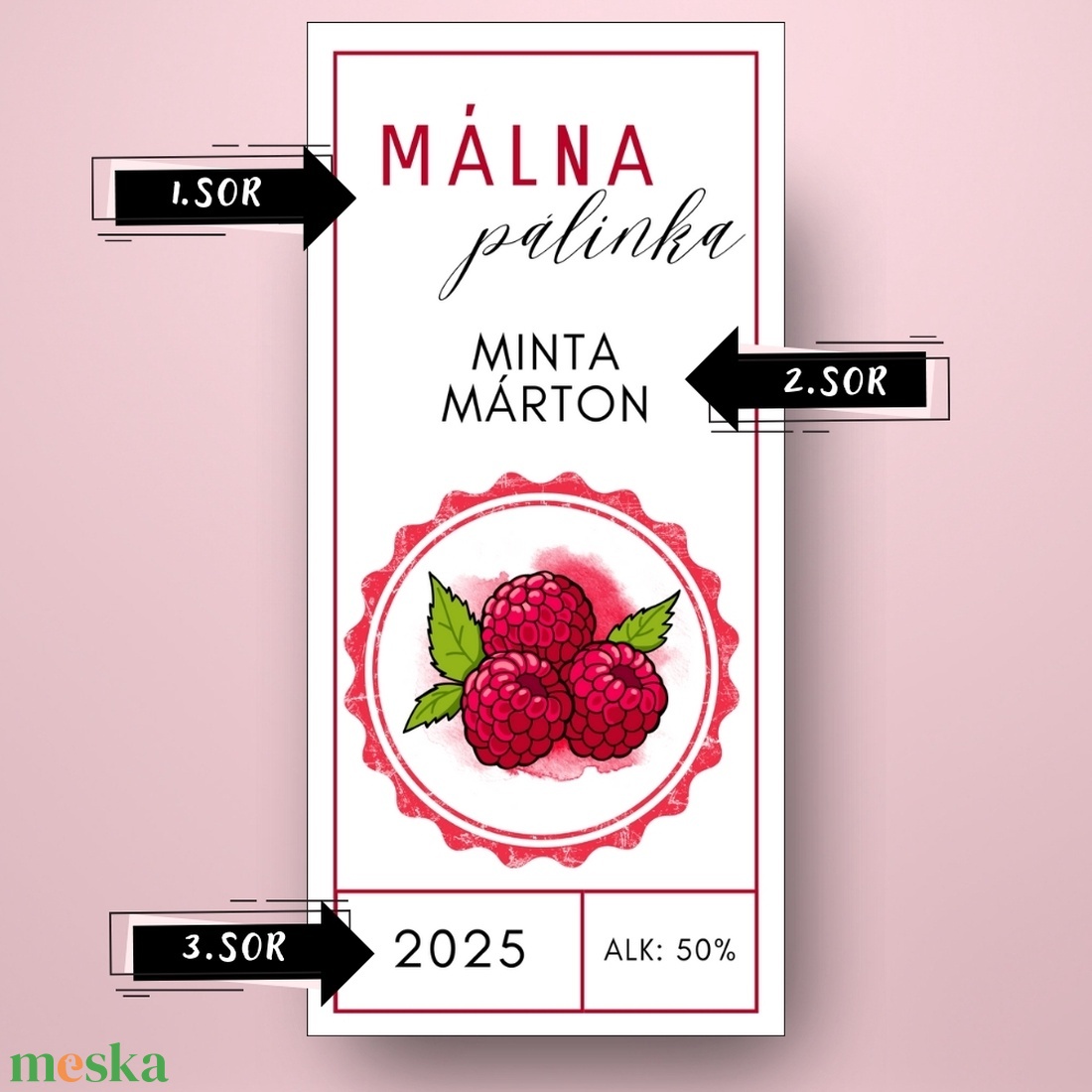 Málna pálinka - öntapadós üveg címke - régiesített kör mintával - élelmiszer - alkoholos italok - Meska.hu