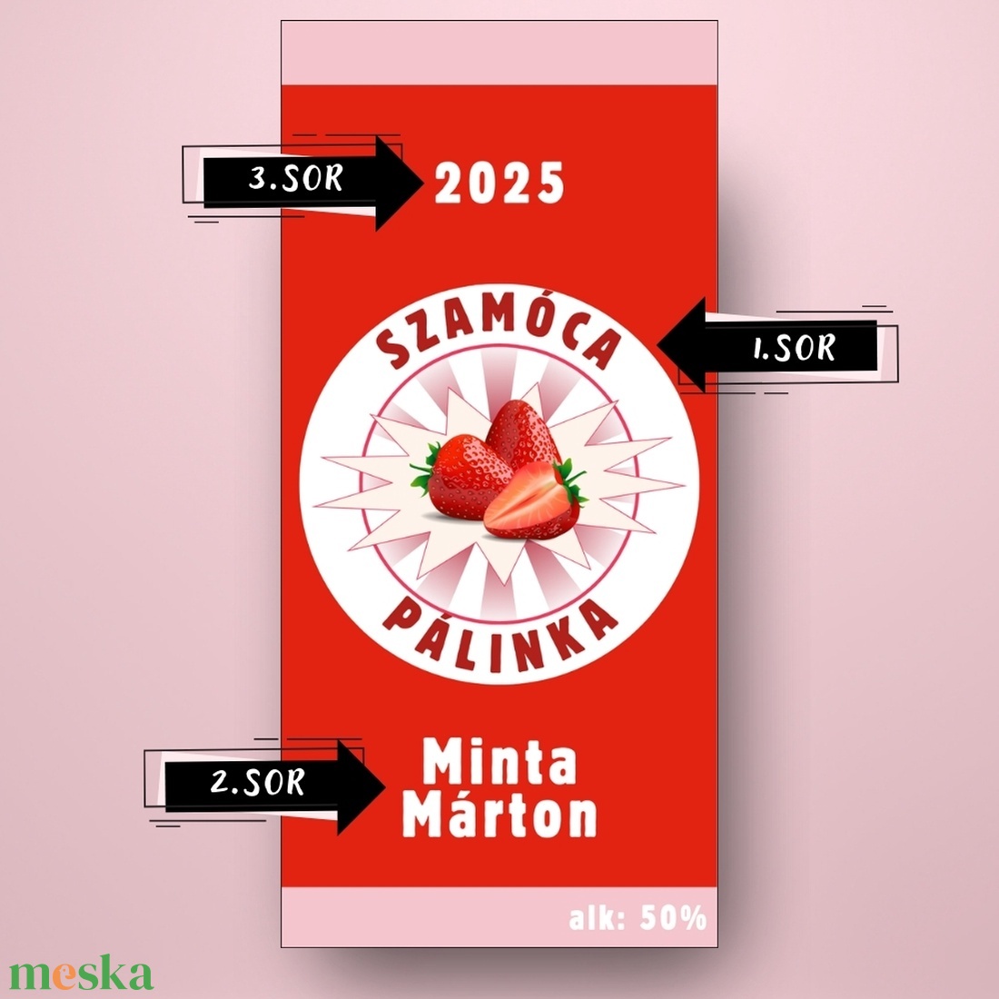 Szamóca pálinka - öntapadós üveg címke - egyszerű szamóca grafikával - élelmiszer - alkoholos italok - Meska.hu Szamóca pálinka - öntapadós üveg címke - egyszerű szamóca grafikával - élelmiszer - alkoholos italok - Meska.hu