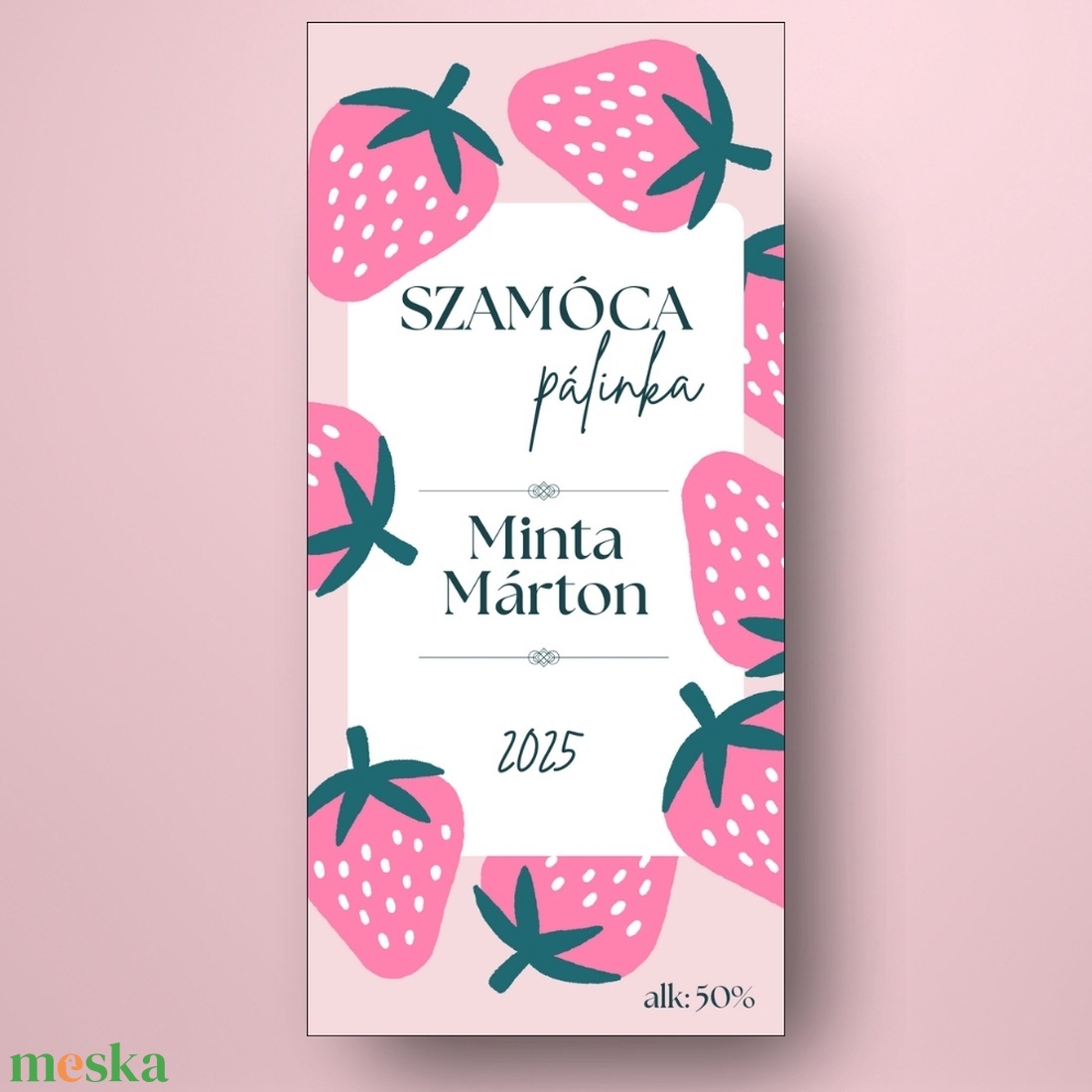 Szamóca pálinka - öntapadós üveg címke - rózsaszín rajzolt szamócákkal - élelmiszer - alkoholos italok - Meska.hu Szamóca pálinka - öntapadós üveg címke - rózsaszín rajzolt szamócákkal - élelmiszer - alkoholos italok - Meska.hu