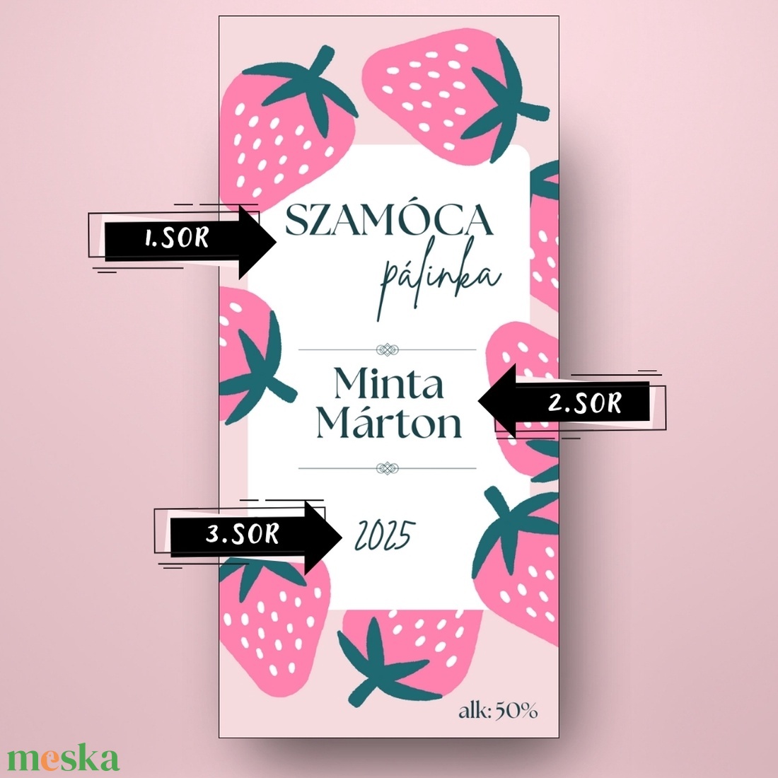 Szamóca pálinka - öntapadós üveg címke - rózsaszín rajzolt szamócákkal - élelmiszer - alkoholos italok - Meska.hu Szamóca pálinka - öntapadós üveg címke - rózsaszín rajzolt szamócákkal - élelmiszer - alkoholos italok - Meska.hu